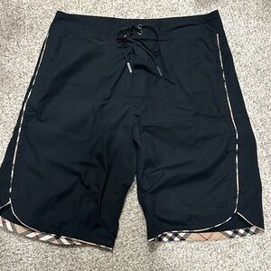 Burberry Men’s Black Swimsuit Shorts w/ Check Trim - Like New Bathing Suit Small